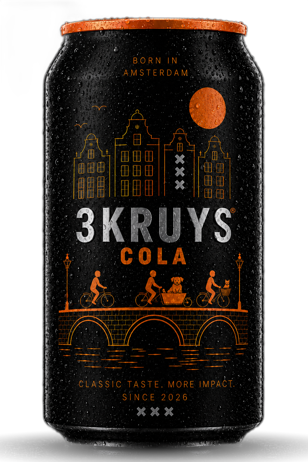 Blikje 3Kruys Cola met skyline en brug illustratie